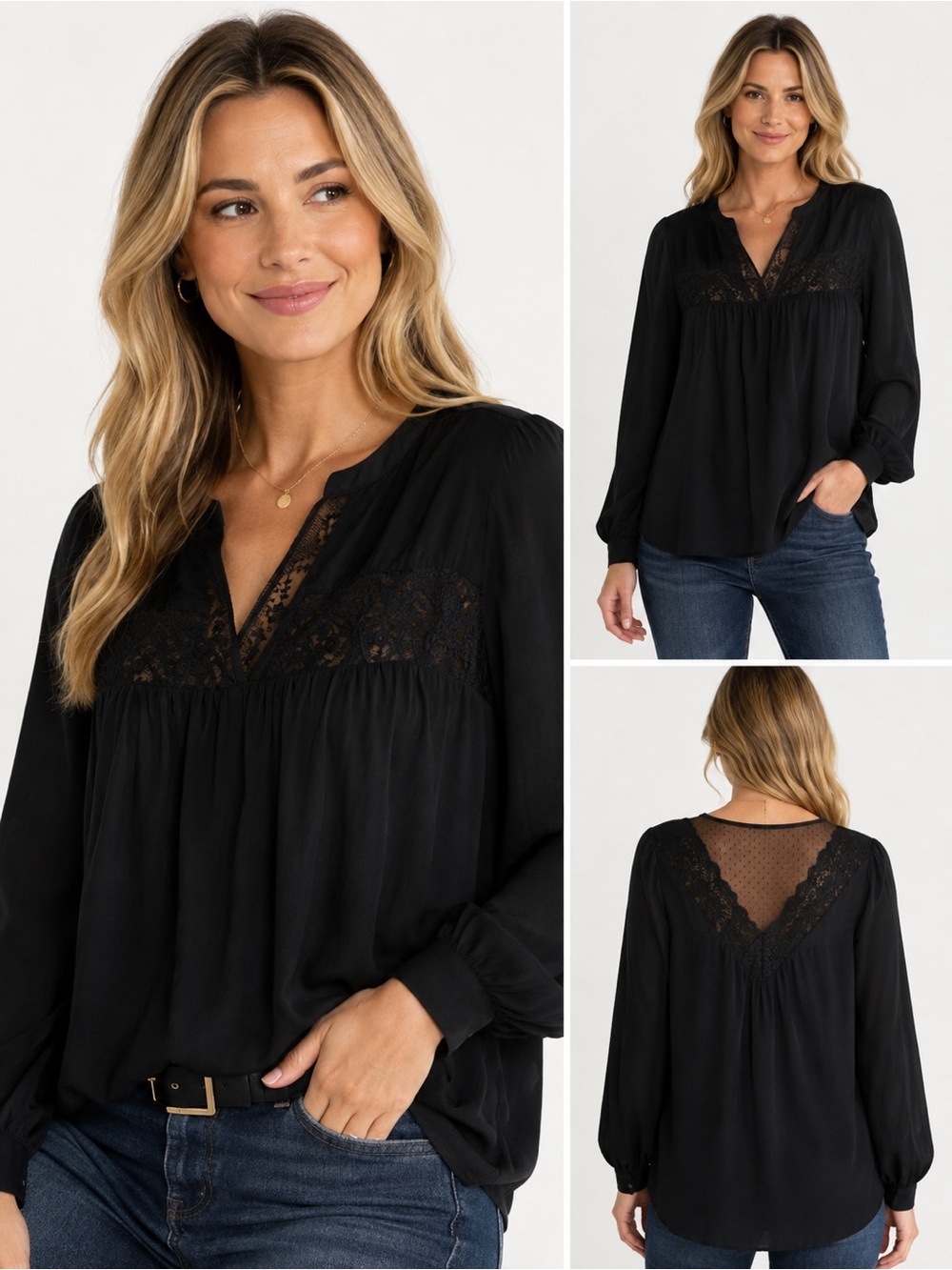 Collection by Cezele Black Lace Mesh Blouse Size L NWOT